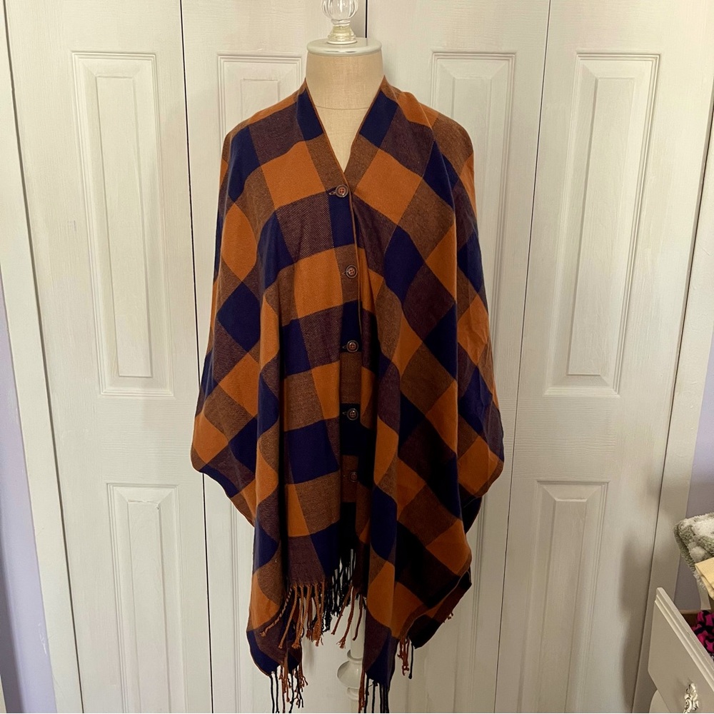 Matilda Jane Choose Your Own Path Warm Sunset Poncho Buffalo Plaid OS